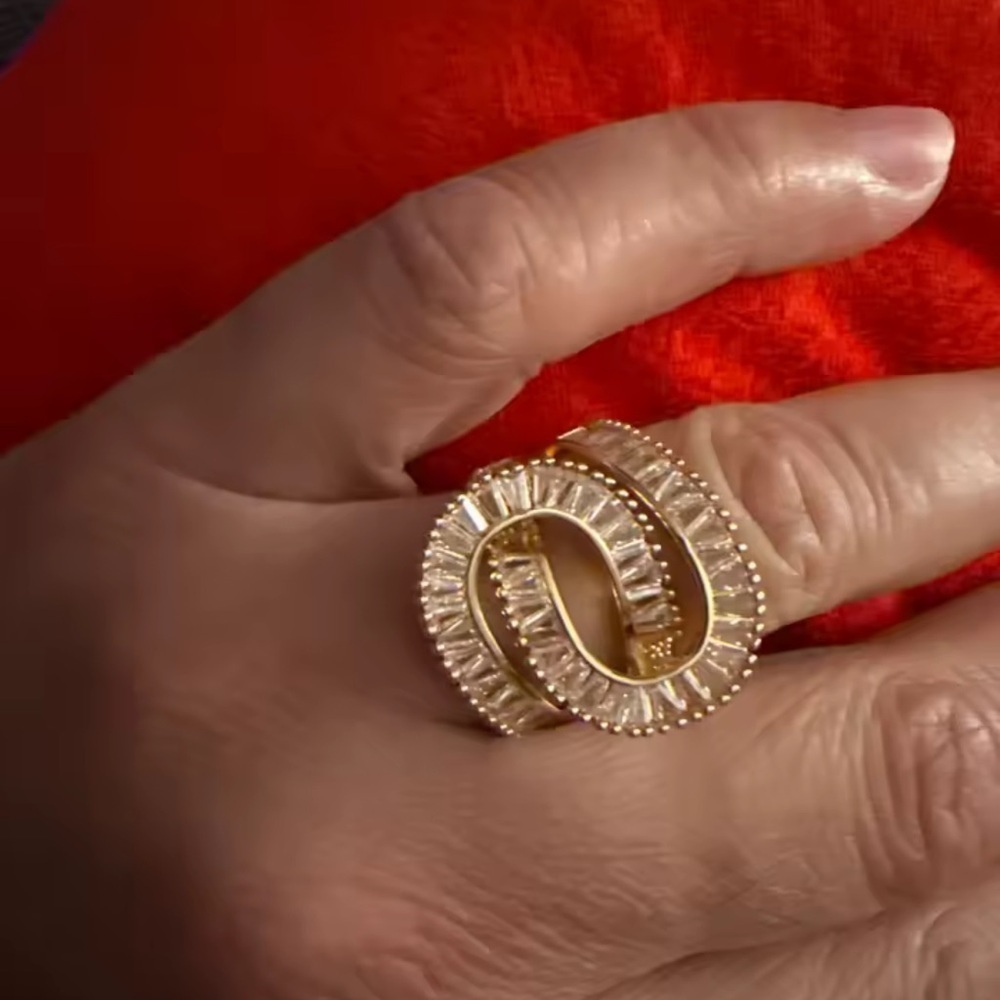 Gold Baguette Crystal Wrap Ring | Elegant Statement - Picture 8 of 14